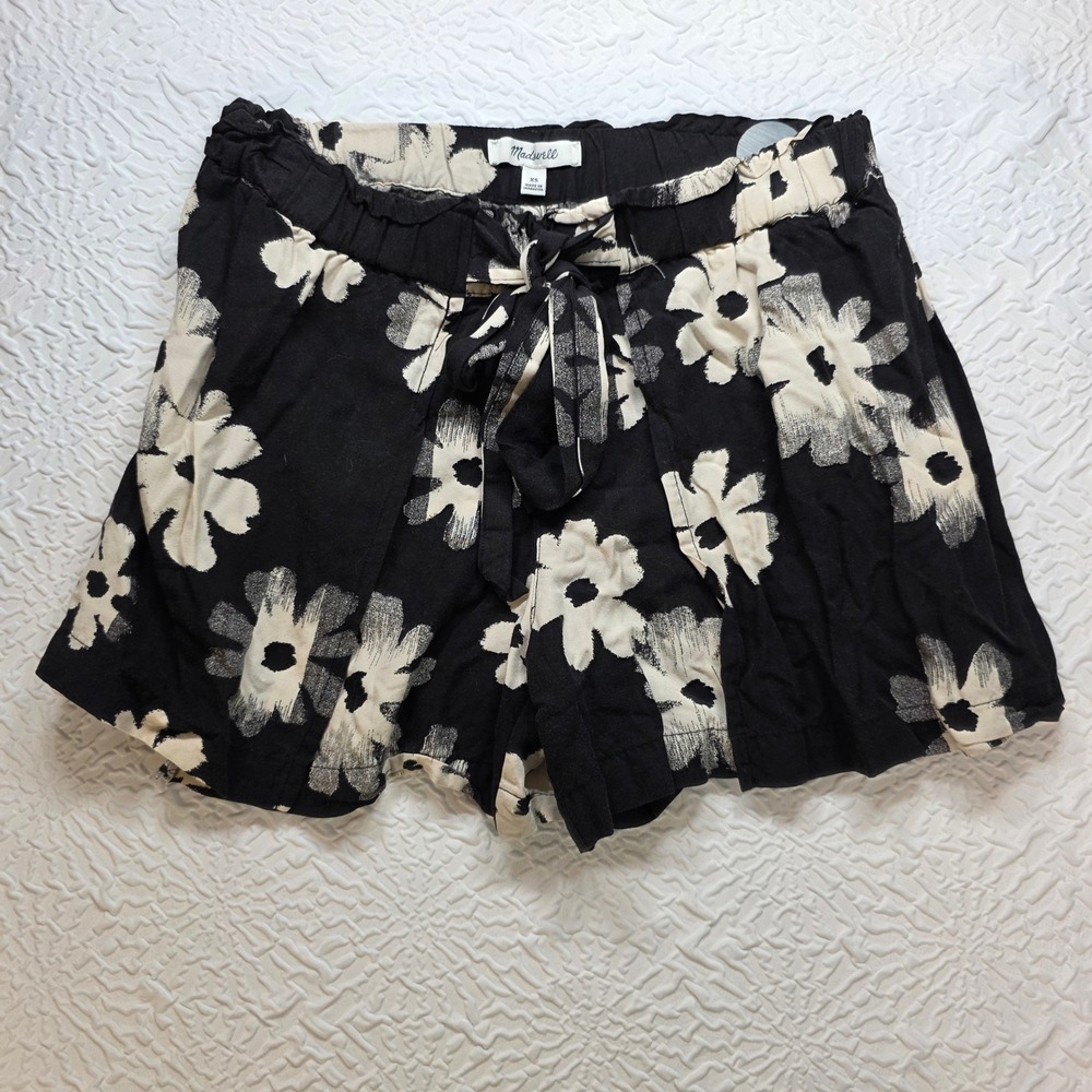 Madewell Drapey Pull-on Shorts Ikat Floral Black Cream XS G4231